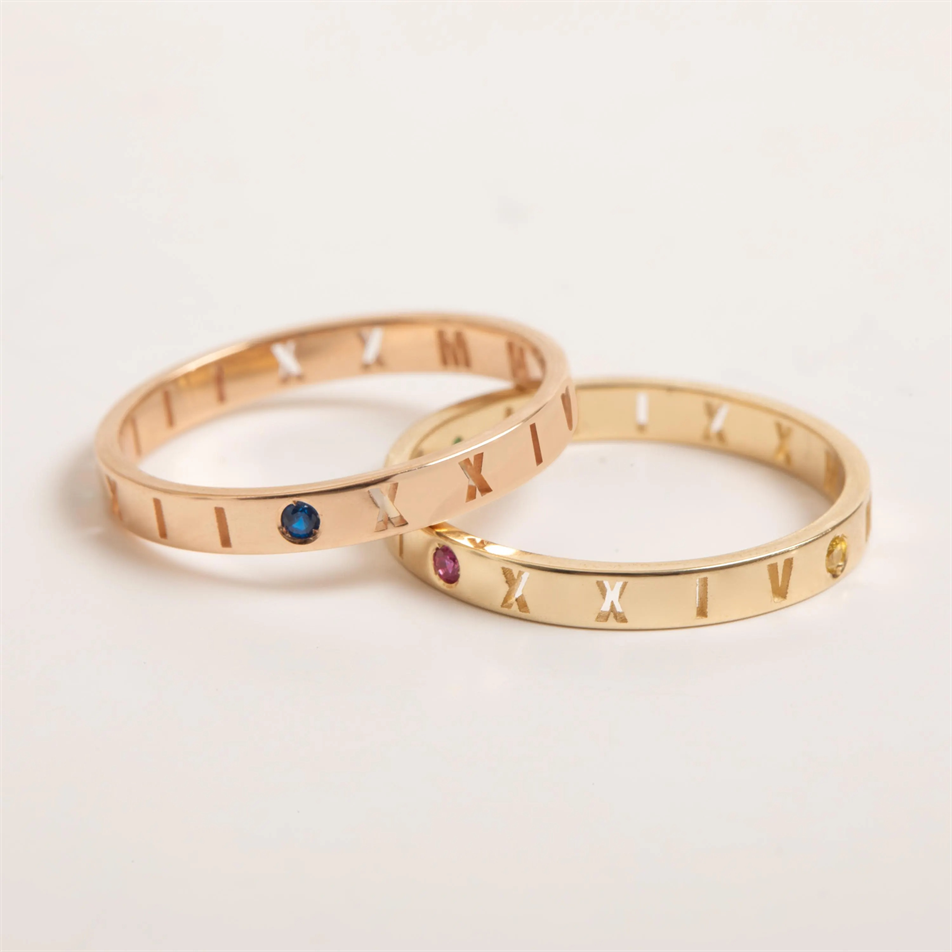 Gold Roman Numeral Birthstone Ring