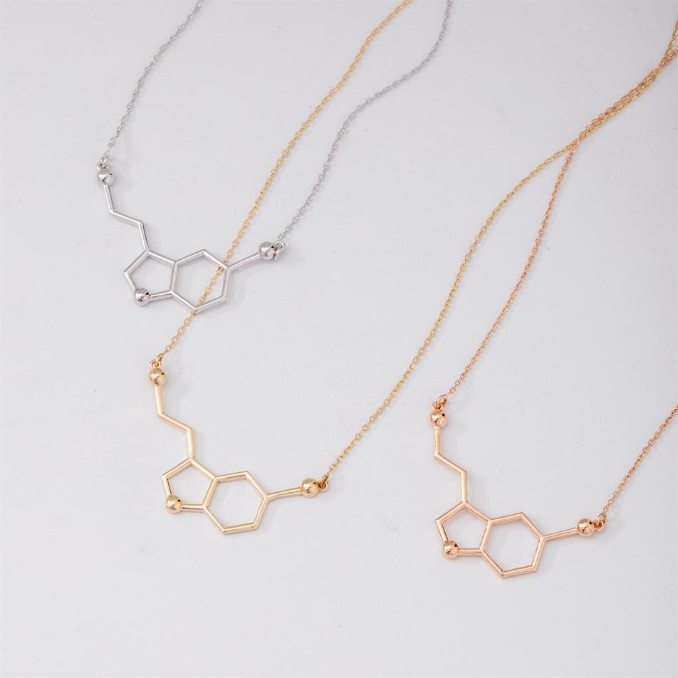 Altın Serotonin Molekül Kolye