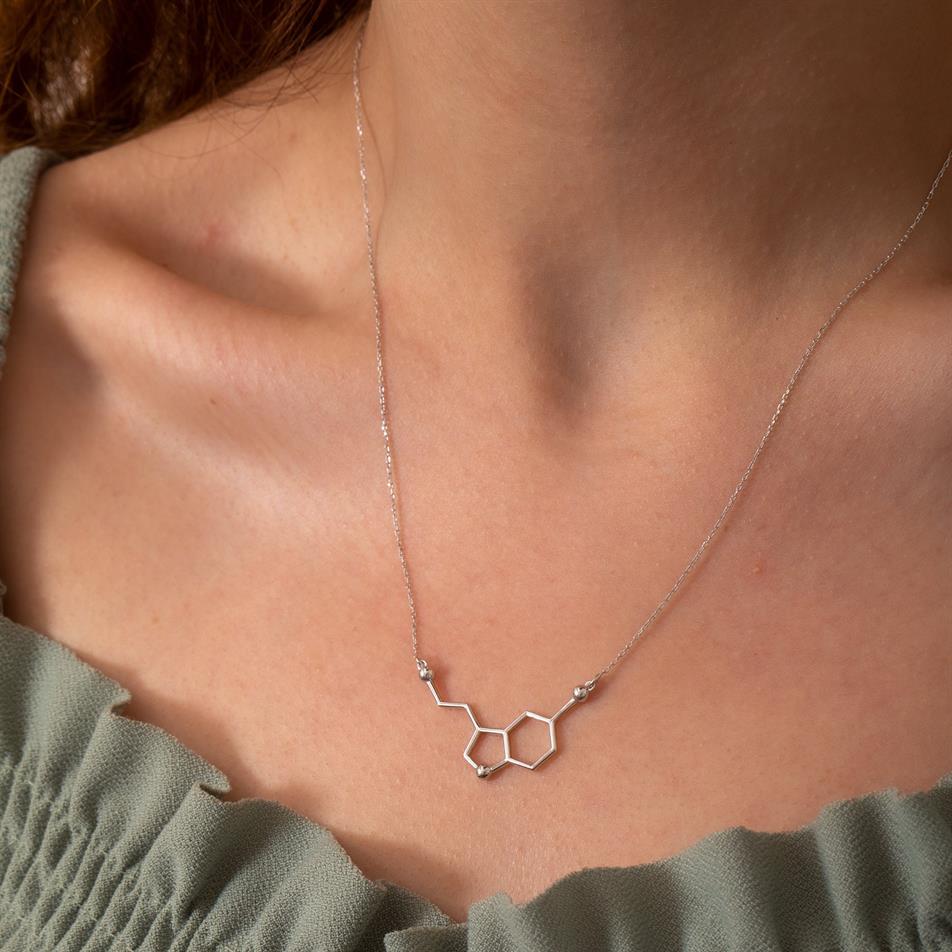 Altın Serotonin Molekül Kolye