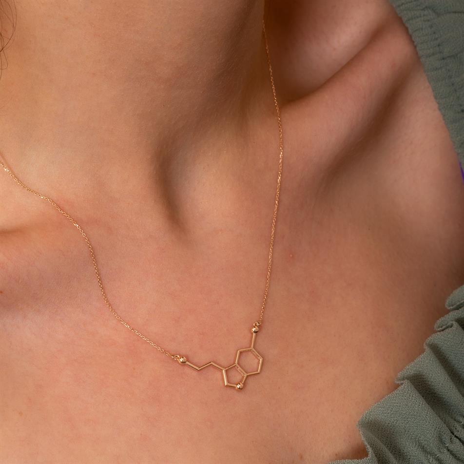 Altın Serotonin Molekül Kolye