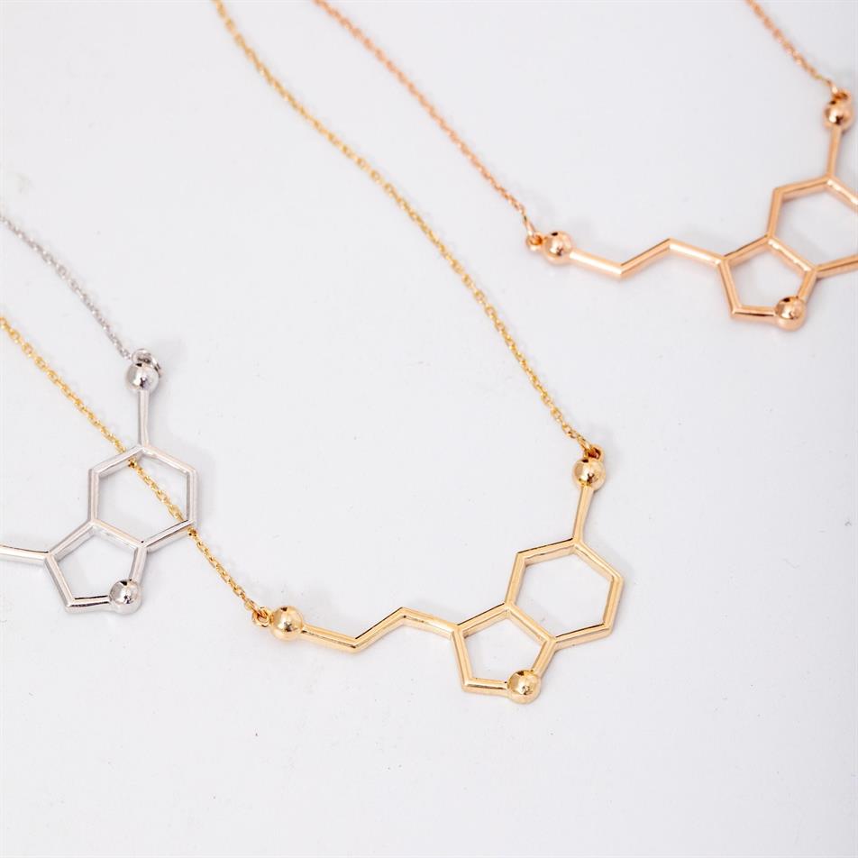 Altın Serotonin Molekül Kolye