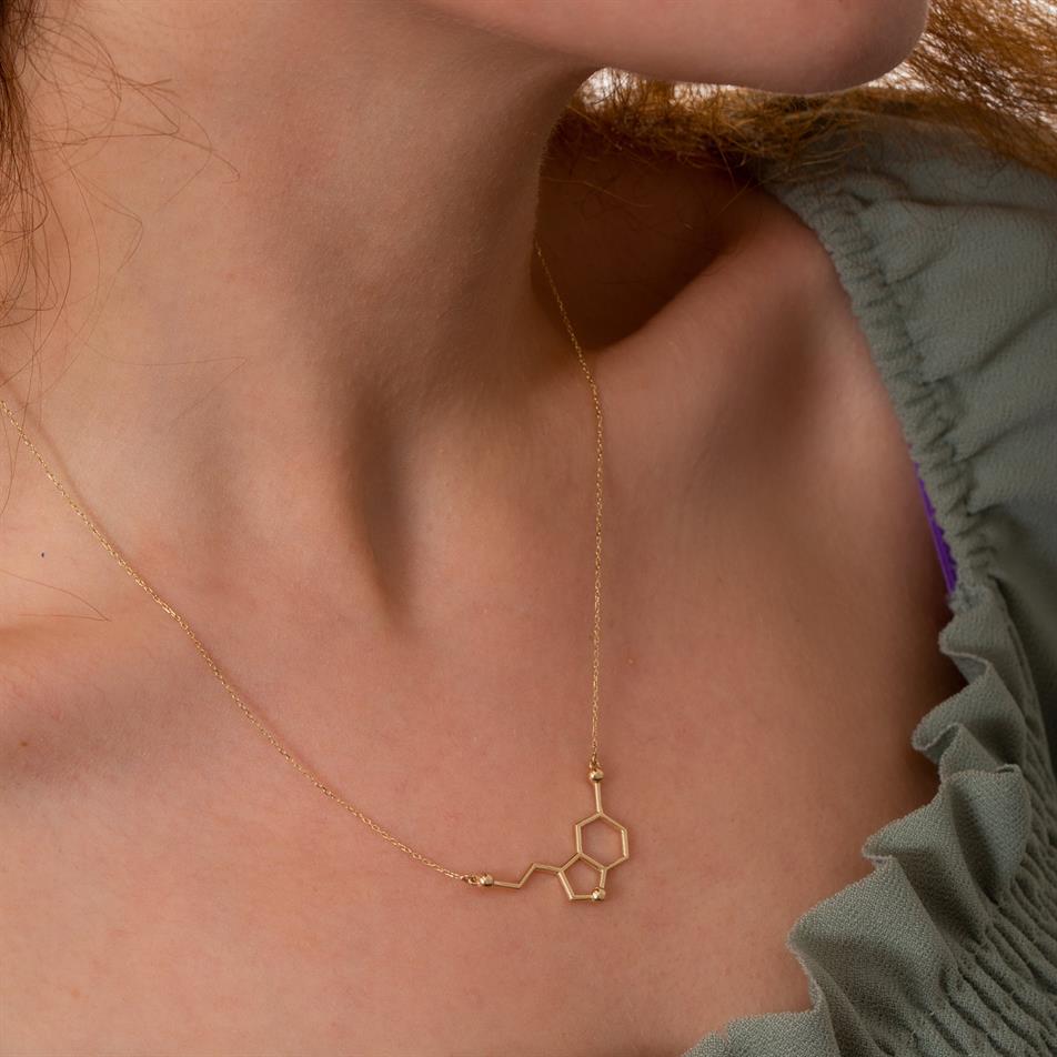 Altın Serotonin Molekül Kolye