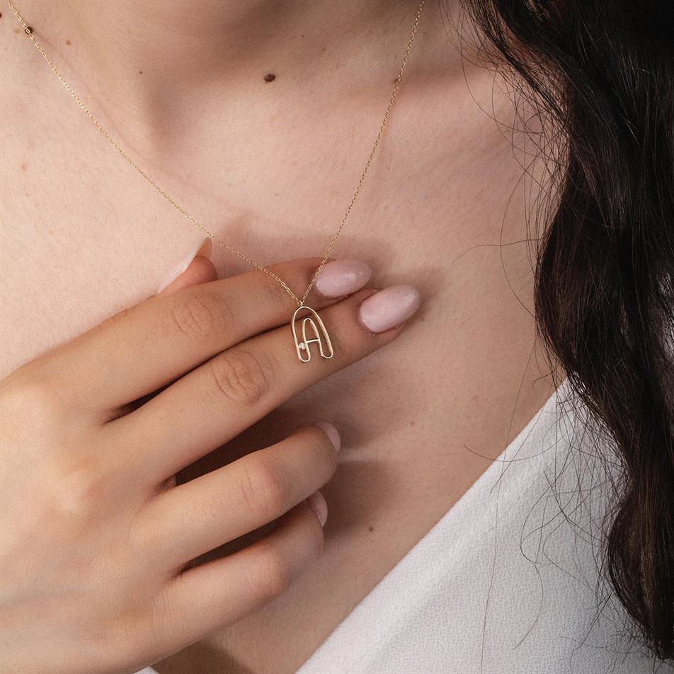 Solid Gold 0.01 ct. Diamond Letter Necklace