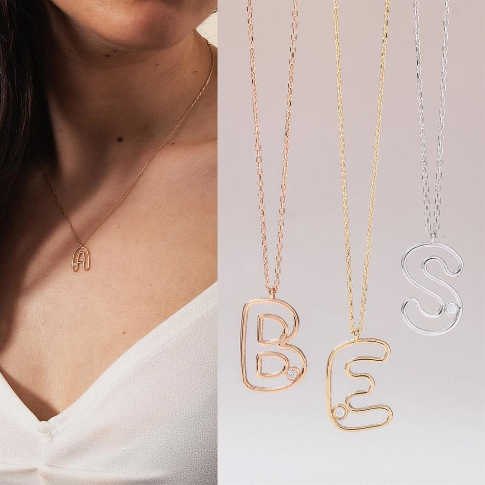 Solid Gold 0.01 ct. Diamond Letter Necklace