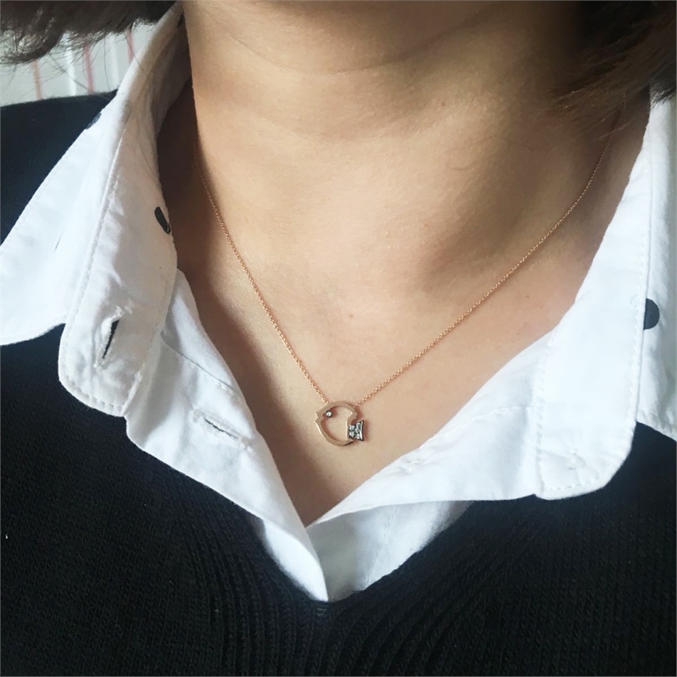 Solid Gold 0.03 ct Diamond Fish Necklace