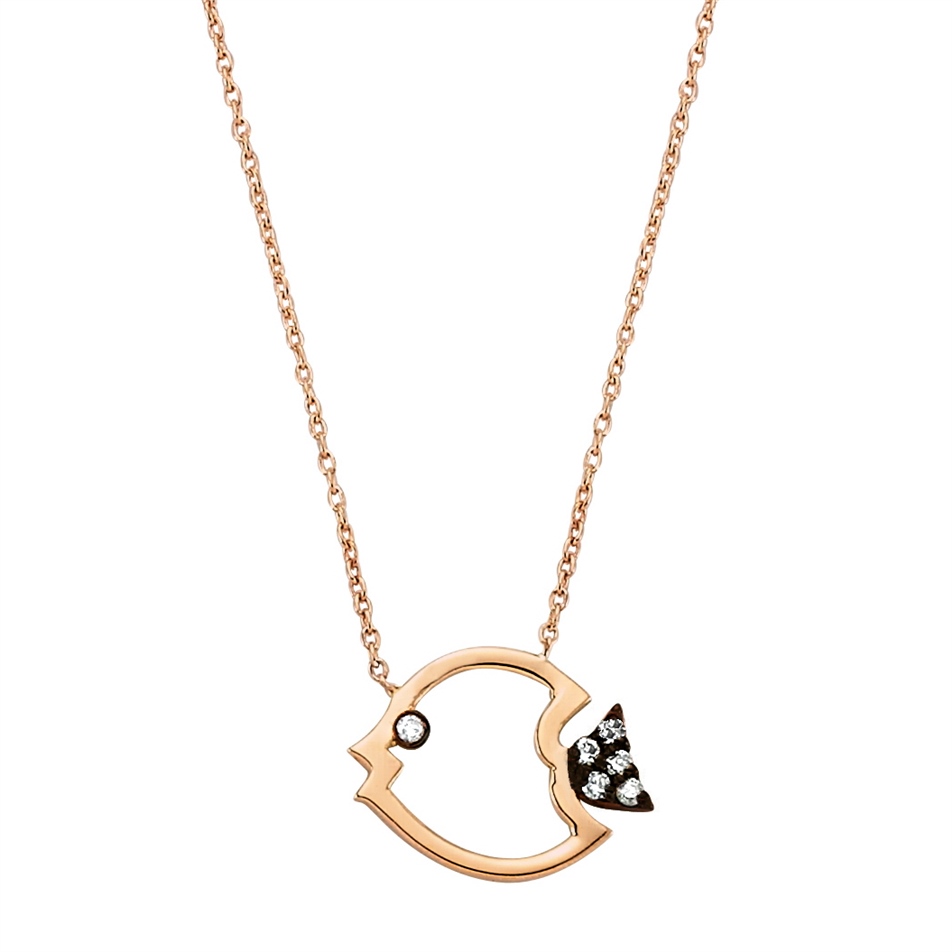 Solid Gold 0.03 ct Diamond Fish Necklace