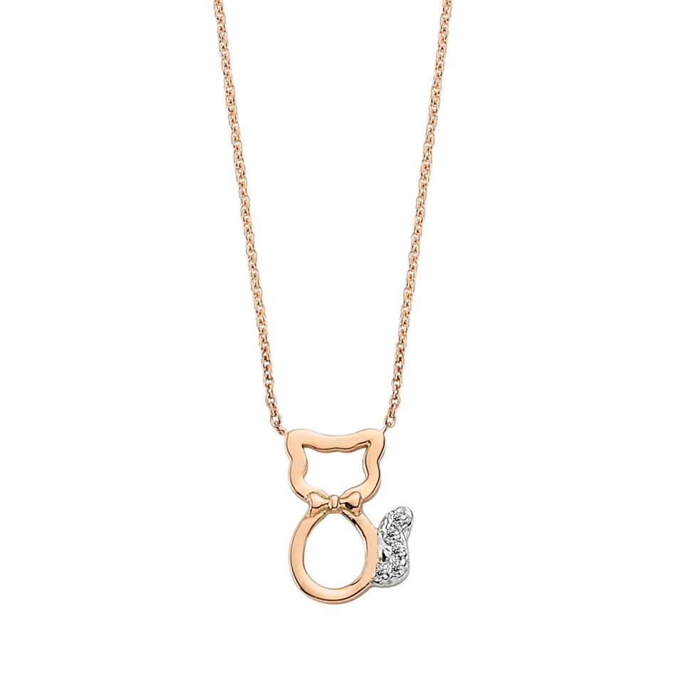 Solid Gold 0.03 ct Diamond Cat Necklace