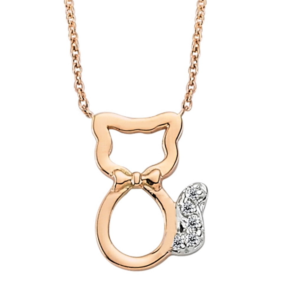 Solid Gold 0.03 ct Diamond Cat Necklace