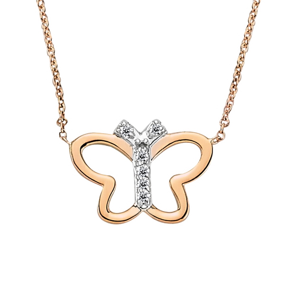 Solid Gold 0.03 ct Diamond Butterfly Necklace