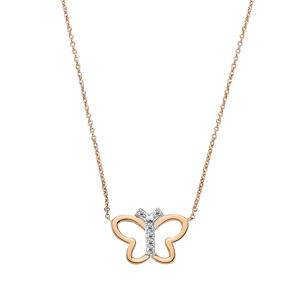 Solid Gold 0.03 ct Diamond Butterfly Necklace