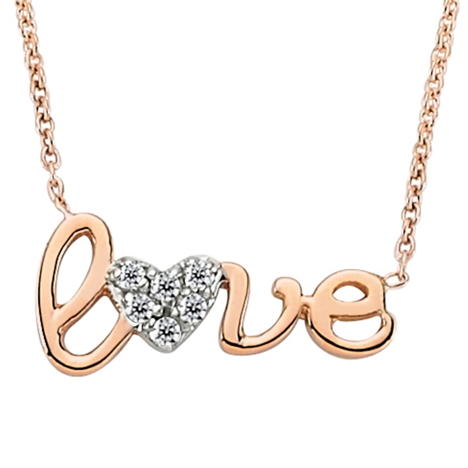 Solid Gold 0.03 ct Diamond Love, Heart Necklace