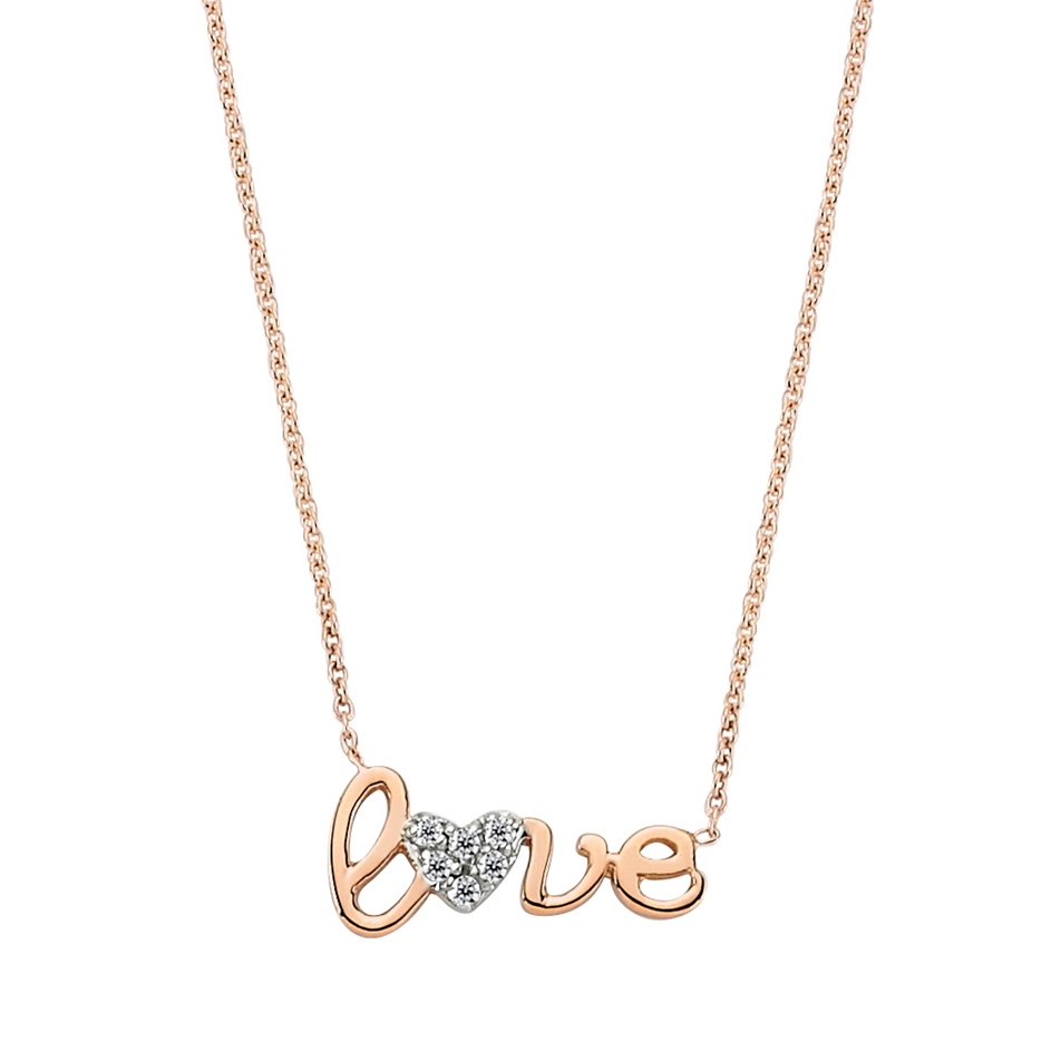 Solid Gold 0.03 ct Diamond Love, Heart Necklace