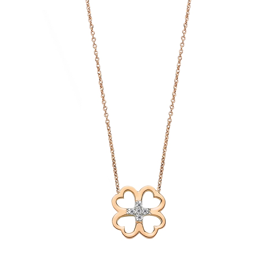 Solid Gold 0.03 ct Diamond Clover Necklace