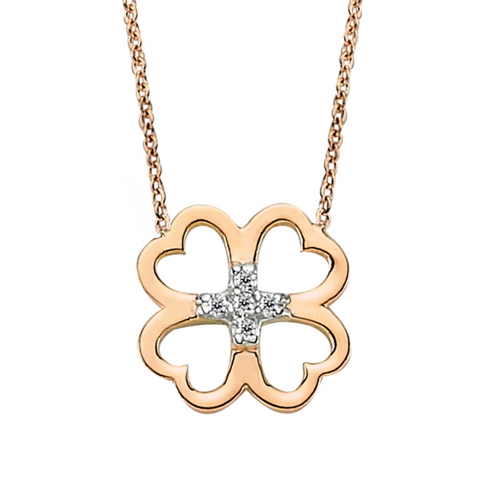 Solid Gold 0.03 ct Diamond Clover Necklace