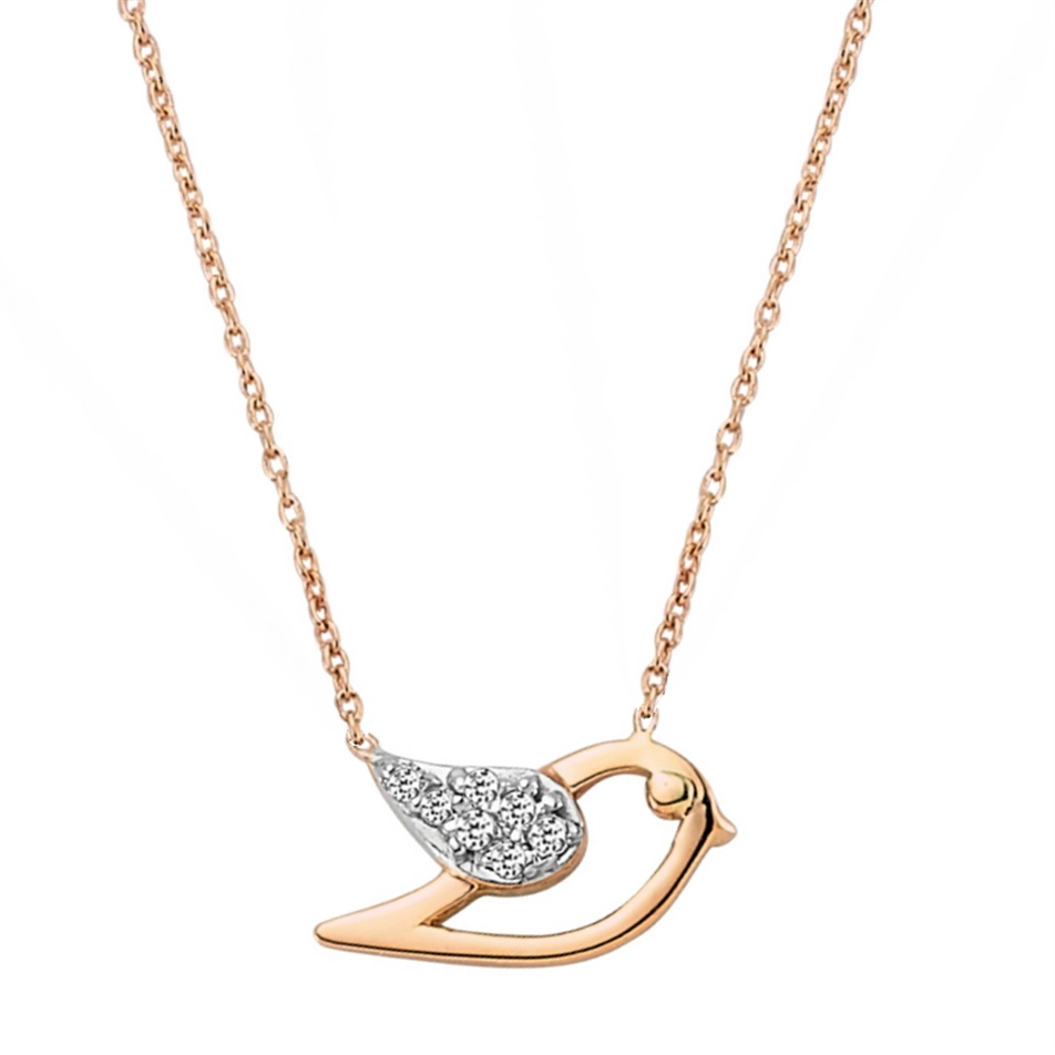 Solid Gold 0.04 ct Diamond Bird Necklace