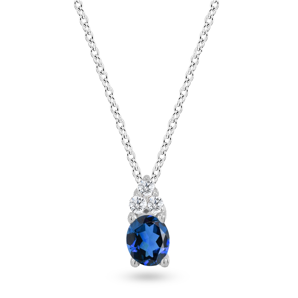 Solid Gold 0.04 ct. Diamond Sapphire Necklace