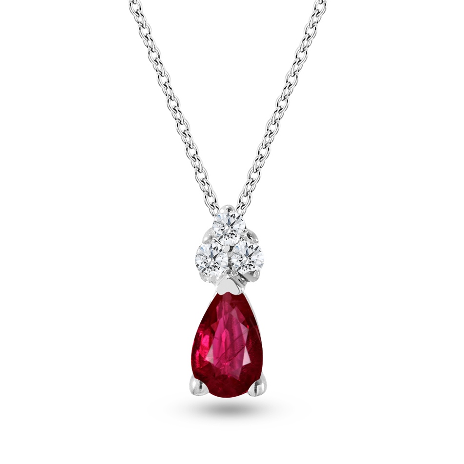 Solid Gold 0.04 ct. Diamond Ruby Necklace