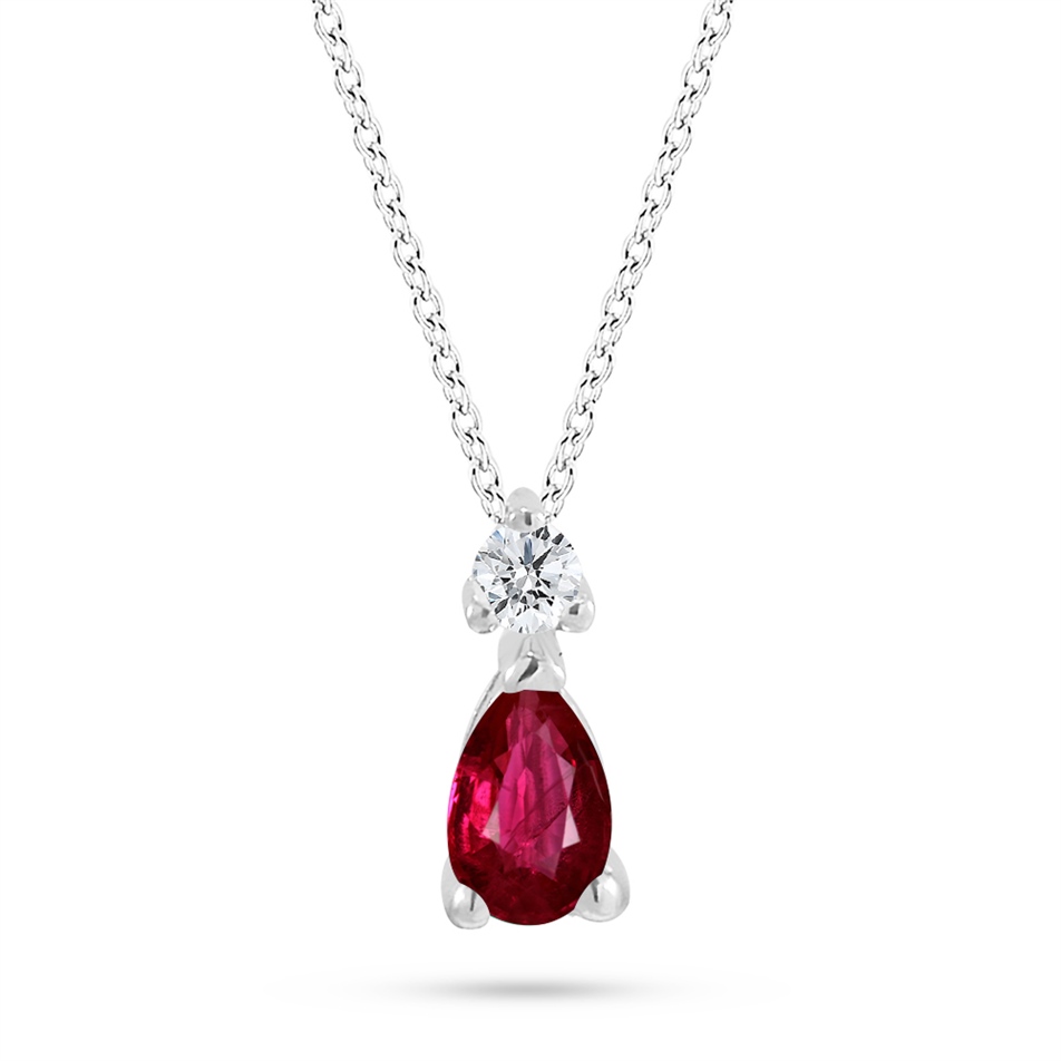 Solid Gold 0.04 ct. Diamond Ruby Necklace
