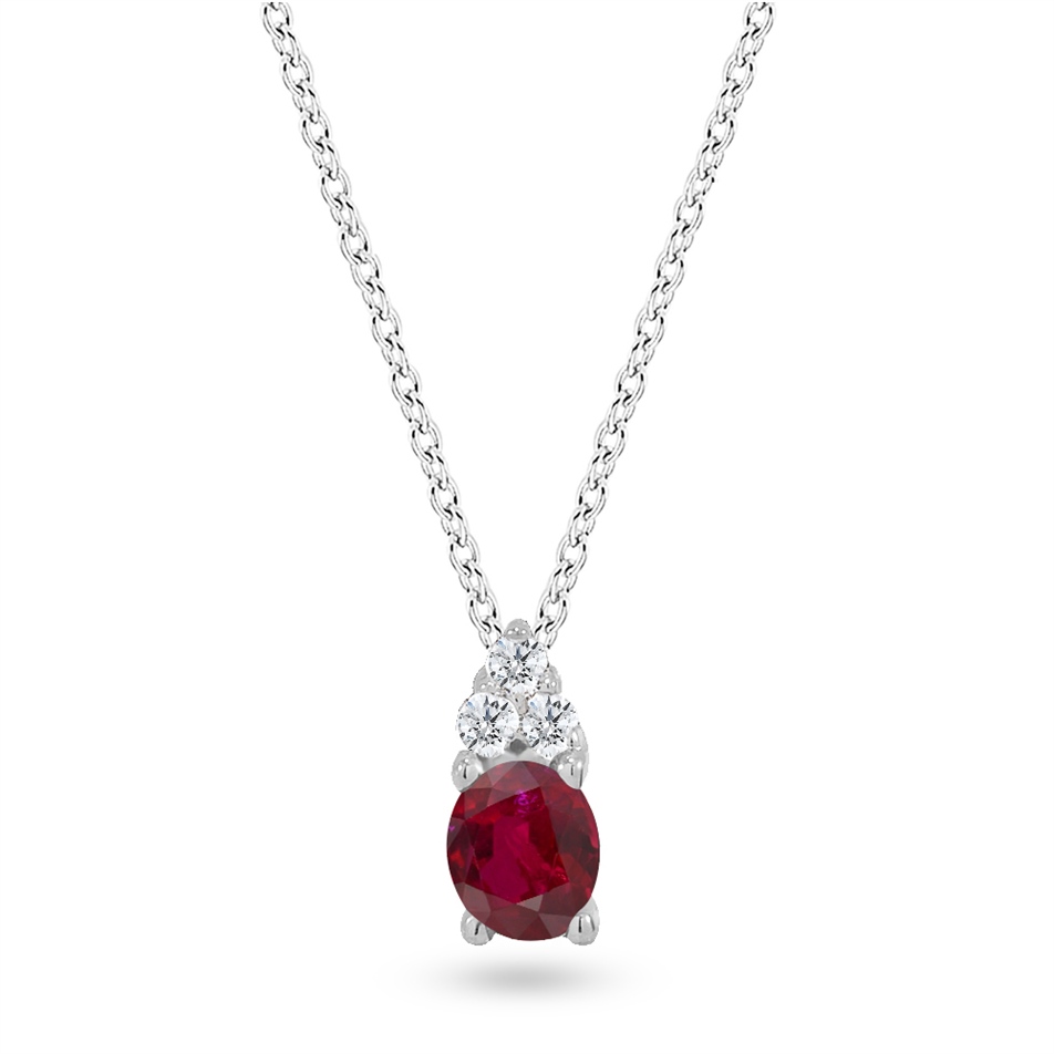Solid Gold 0.04 ct. Diamond Ruby Necklace