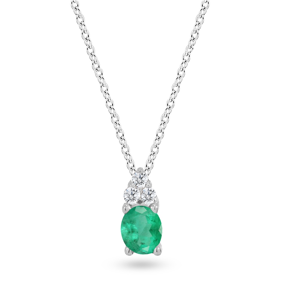 Solid Gold 0.04 ct. Diamond Emerald Necklace