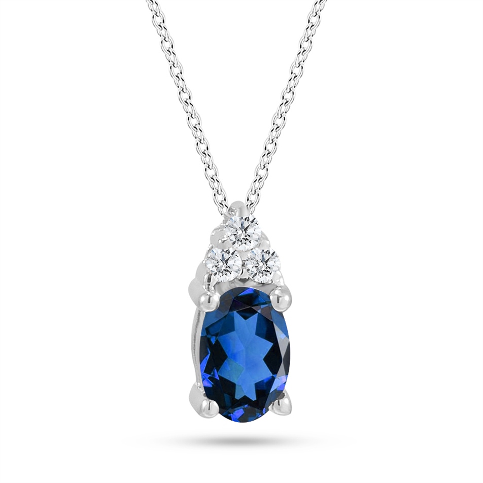 Solid Gold 0.05 ct. Diamond Sapphire Necklace