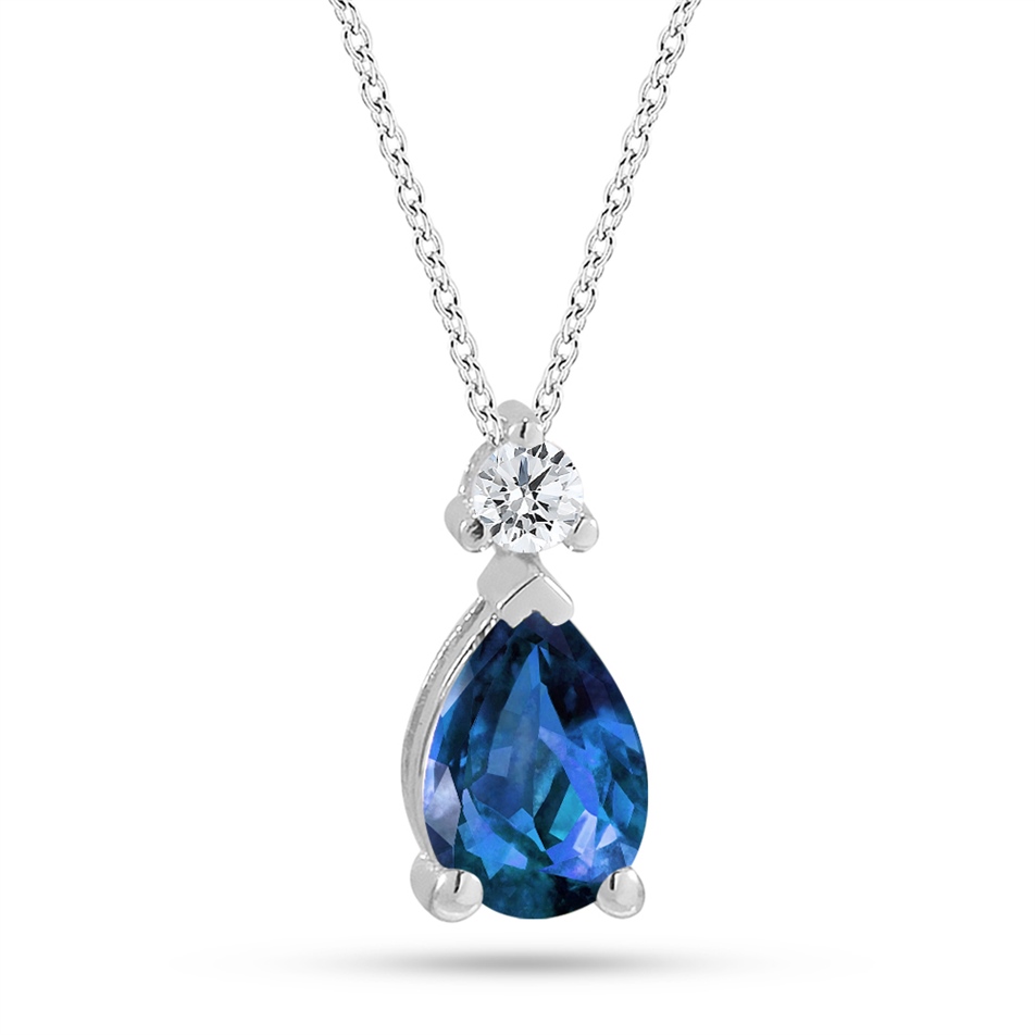 Solid Gold 0.05 ct. Diamond Sapphire Necklace