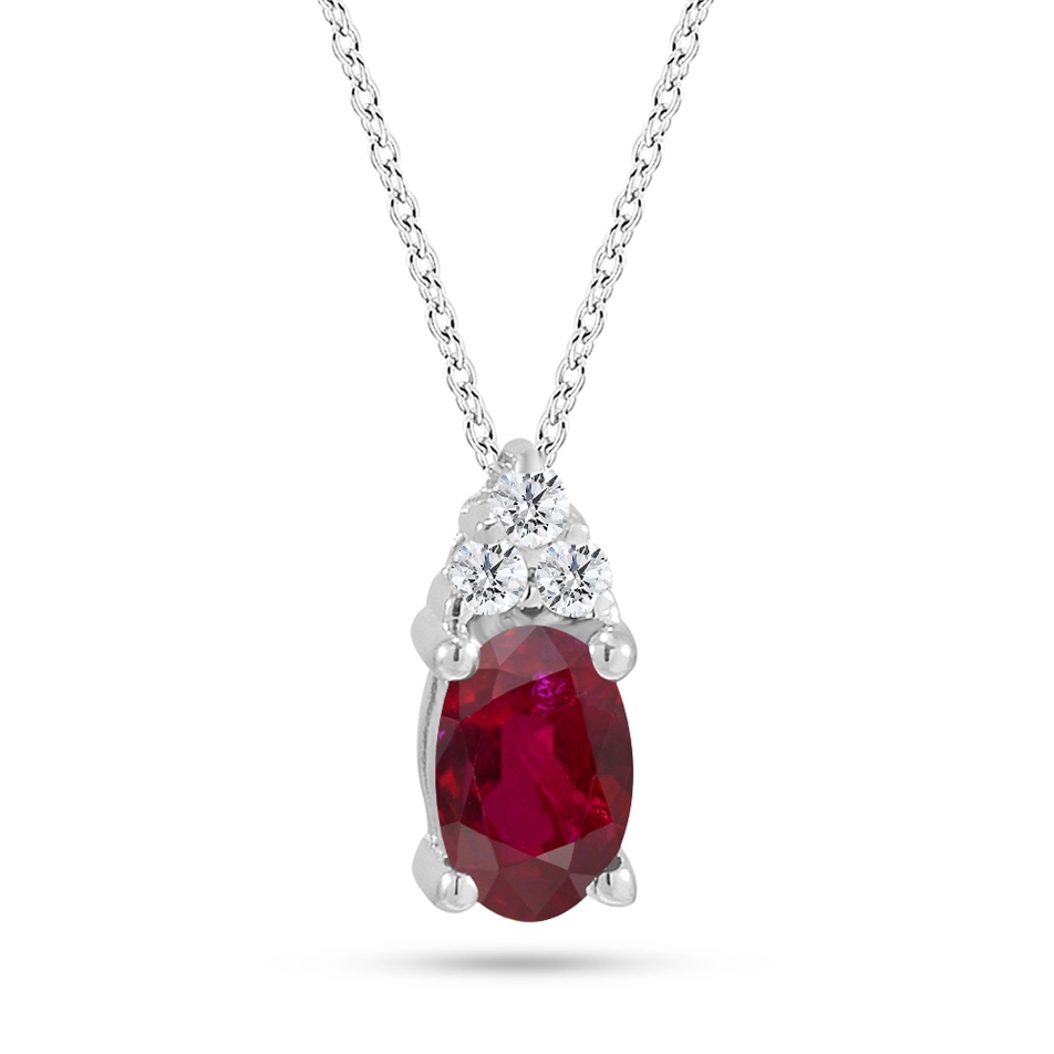 Solid Gold 0.05 ct. Diamond Ruby Necklace