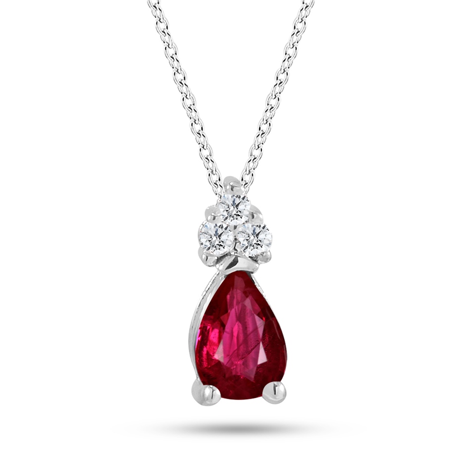 Solid Gold 0.05 ct. Diamond Ruby Necklace