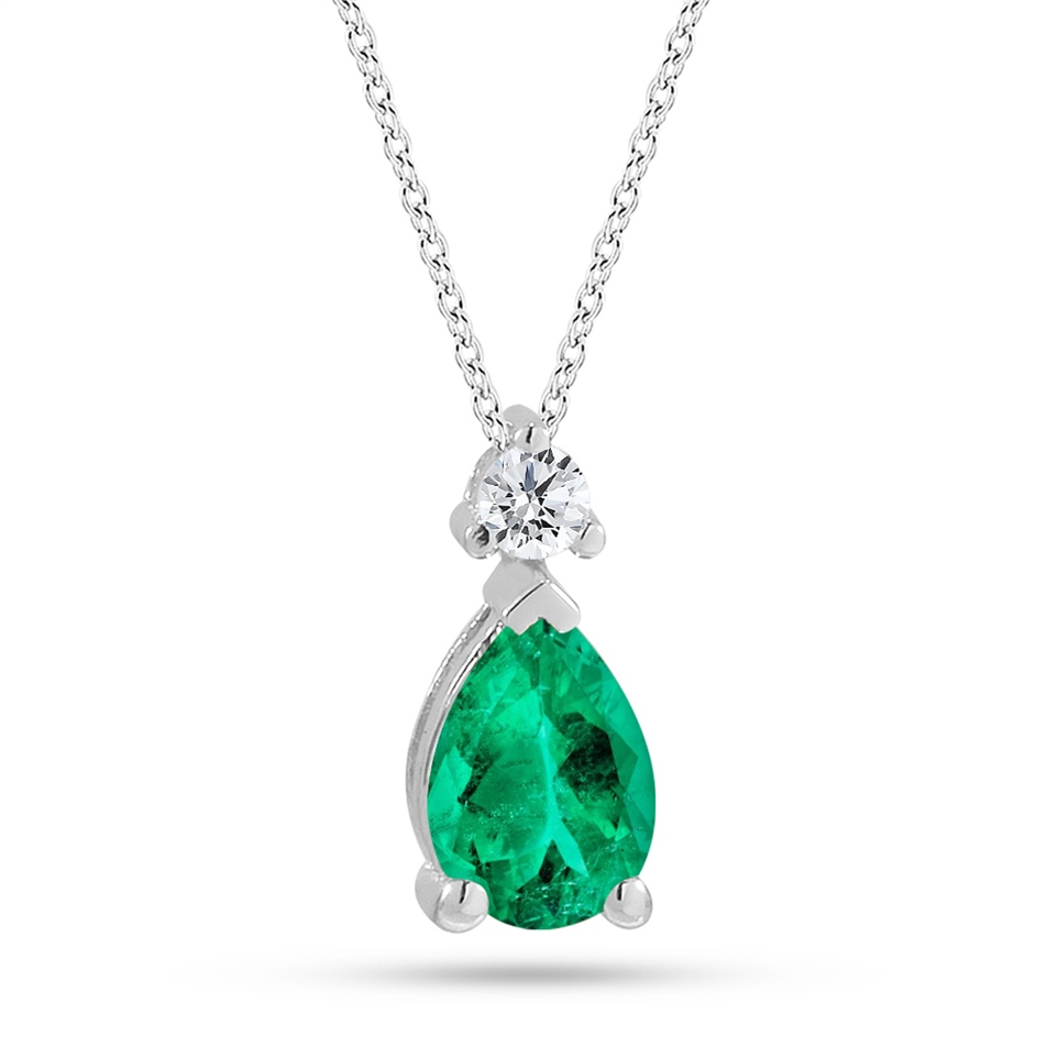 Solid Gold 0.05 ct. Diamond Emerald Necklace