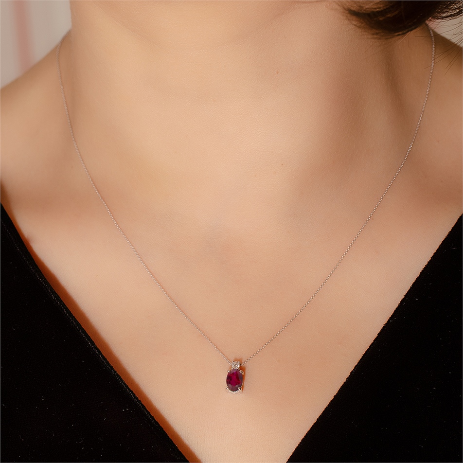 Solid Gold 0.06 ct. Diamond Ruby Necklace