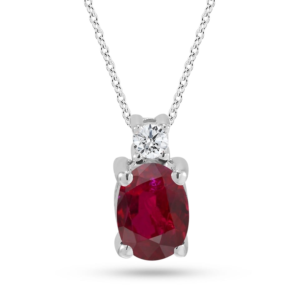 Solid Gold 0.06 ct. Diamond Ruby Necklace