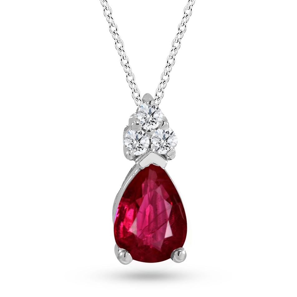 Solid Gold 0.06 ct. Diamond Ruby Necklace