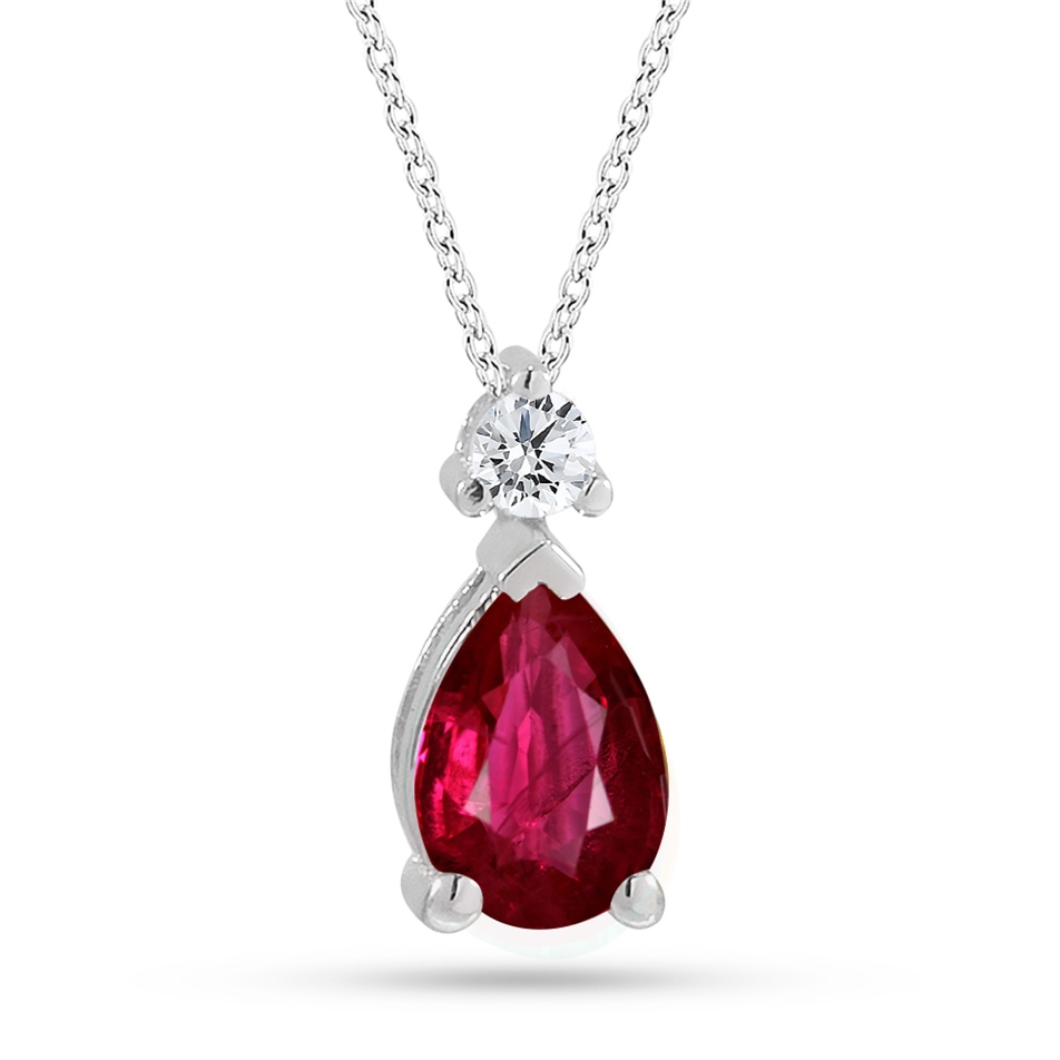 Solid Gold 0.06 ct.  Diamond Ruby Necklace