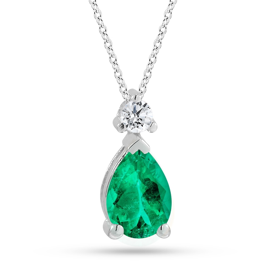 Solid Gold 0.06 ct. Diamond Emerald Necklace