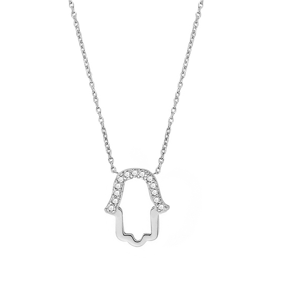 Solid Gold 0.07 ct Diamond Hamsa Necklace