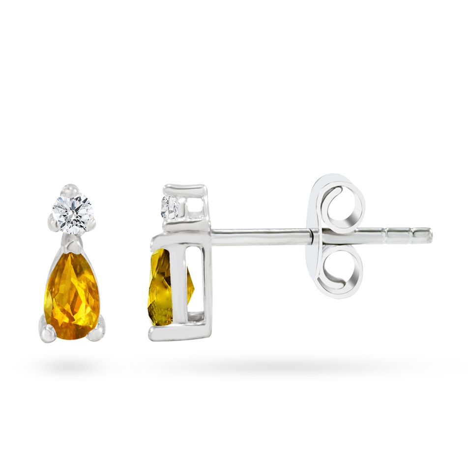 Solid Gold 0.08 ct. Diamond Citrine Earring