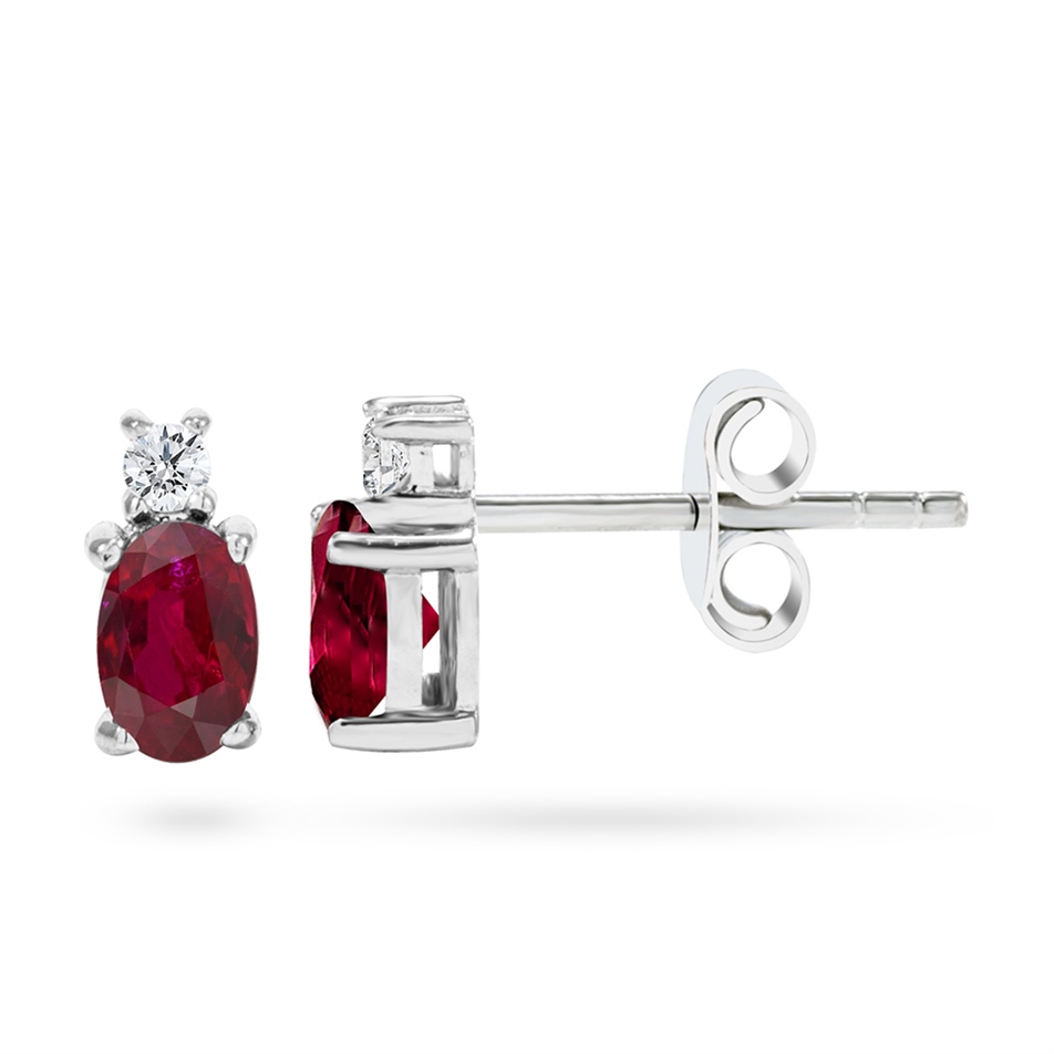 Solid Gold 0.08 ct. Diamond Ruby Earring