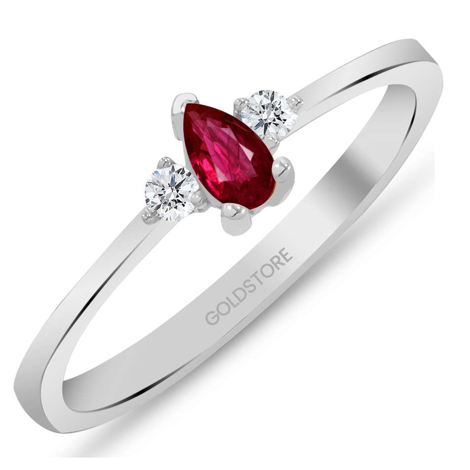 Solid Gold 0.08 ct Diamond Ruby Fancy Ring