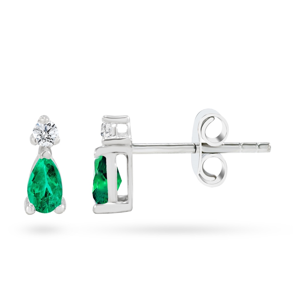 Solid Gold 0.08 ct. Diamond Emerald Earring