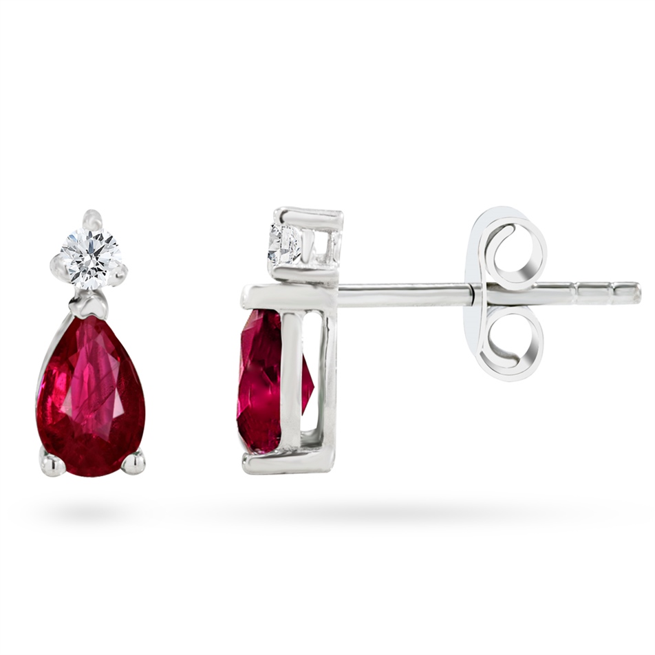 Solid Gold 0.1 ct. Diamond Ruby Earring