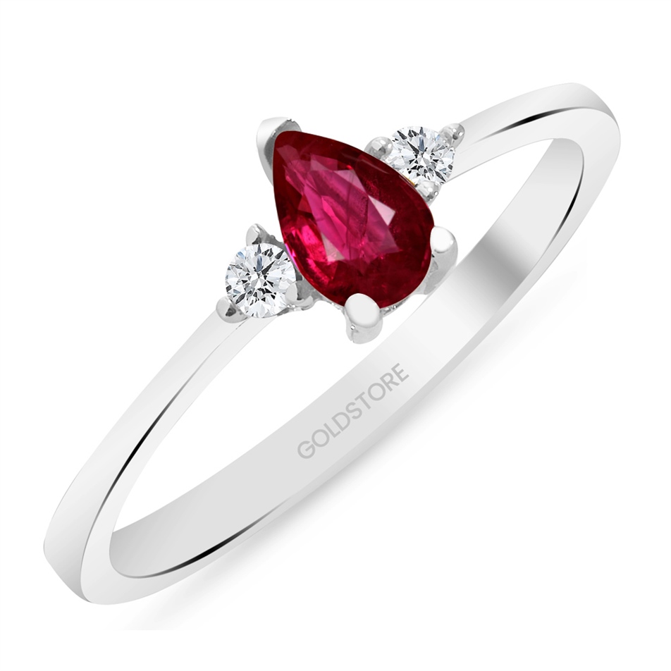 Solid Gold 0.1 ct Diamond Ruby Fancy Ring