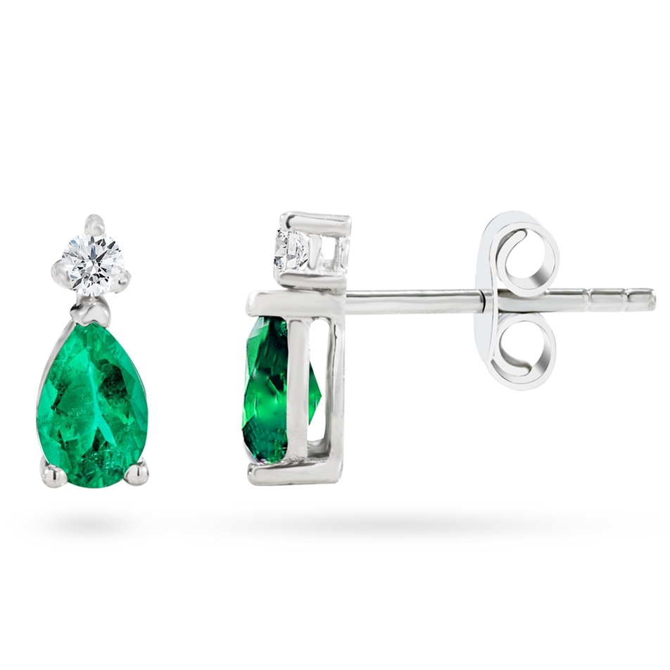 Solid Gold 0.1 ct. Diamond Emerald Earring