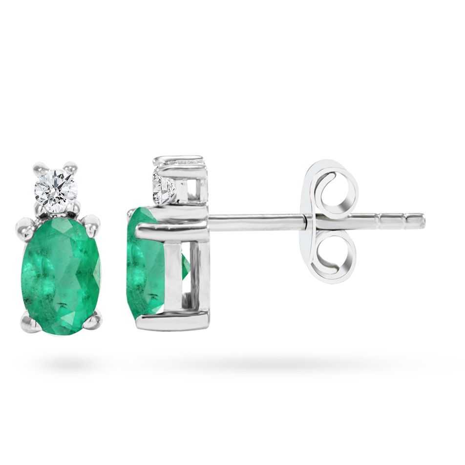 Solid Gold 0.1 ct. Diamond Emerald Earring