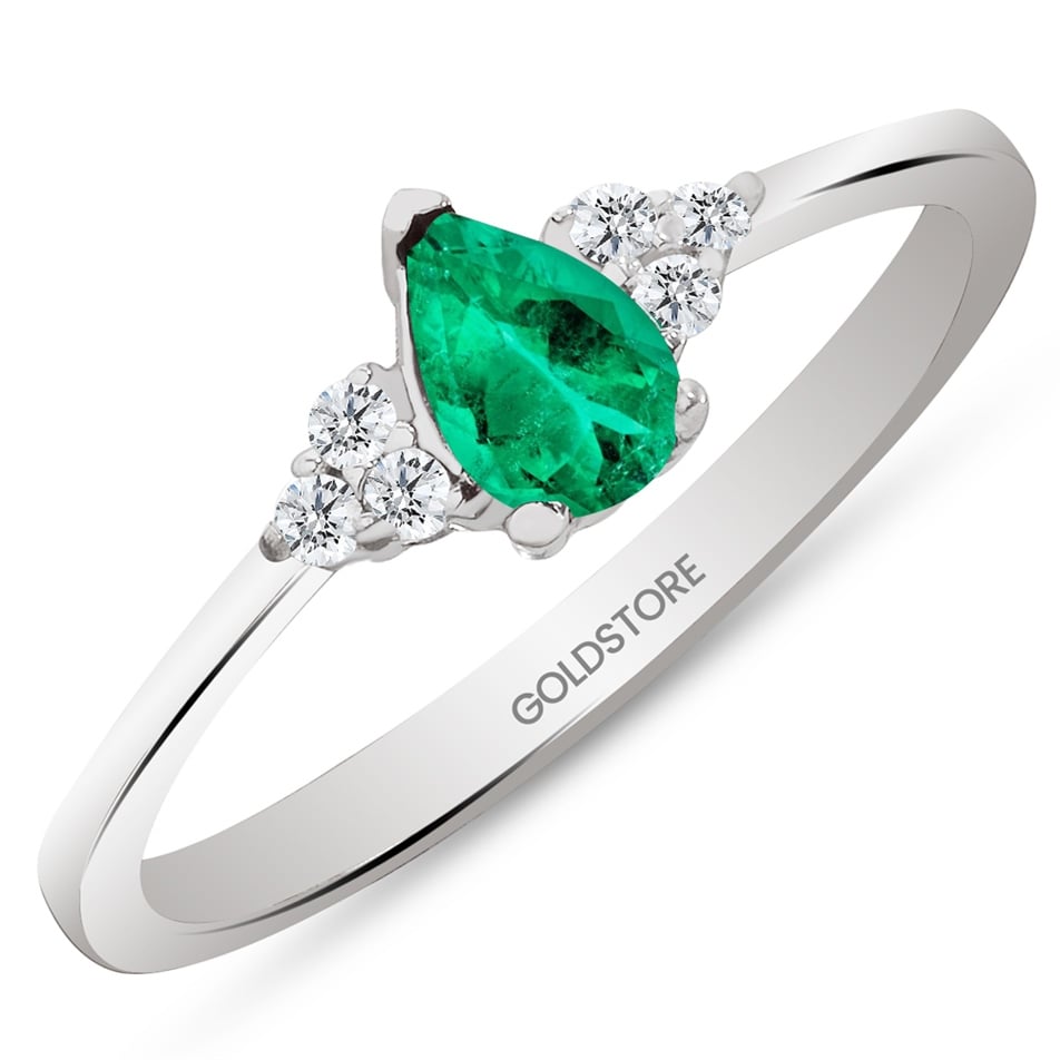 Solid Gold 0.1 ct Diamond Emerald Fancy Ring