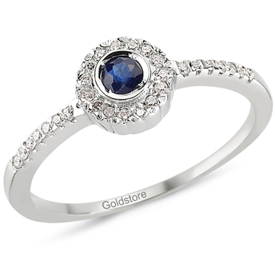 Solid Gold 0.11 carat Diamond Sapphire Fancy Ring