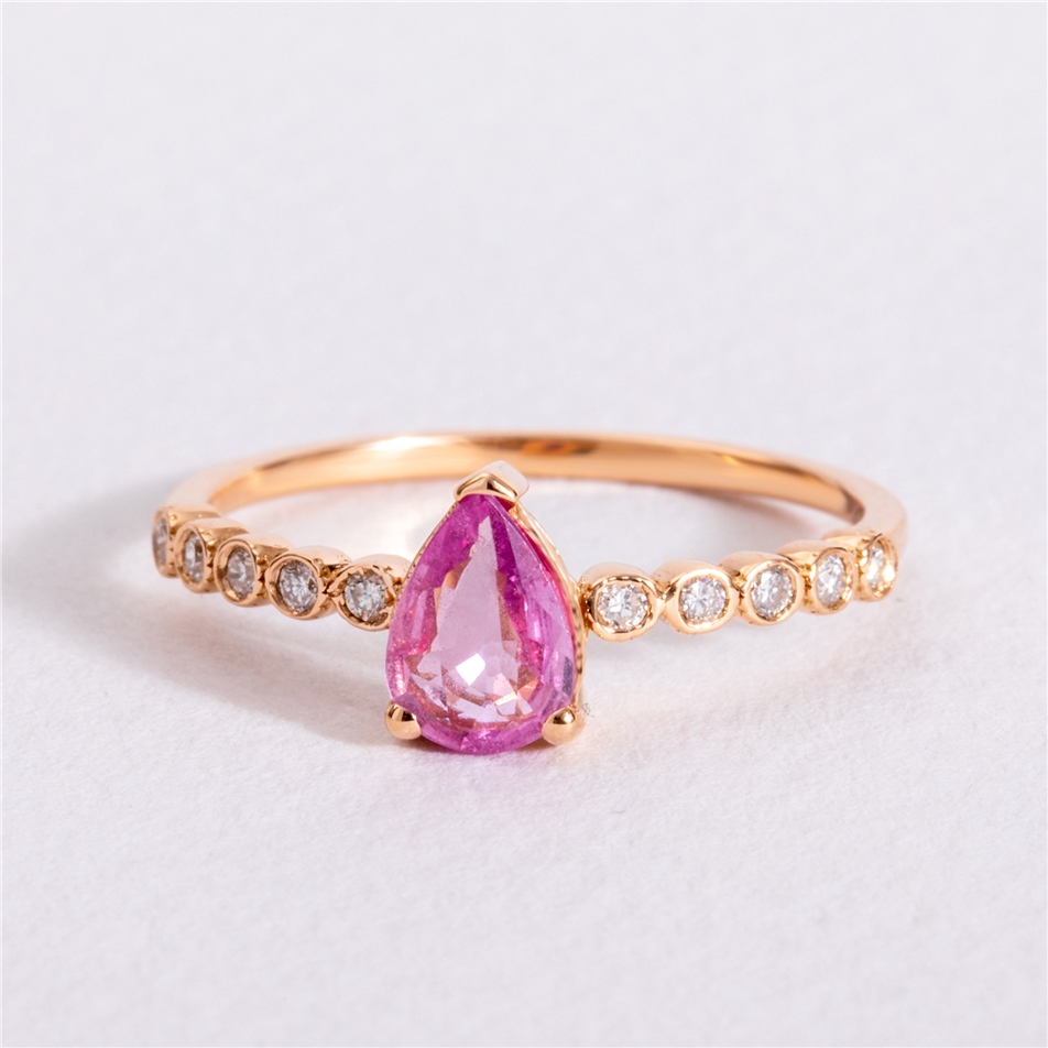 Solid Gold 0.12 ct.Diamond Sapphire Ring