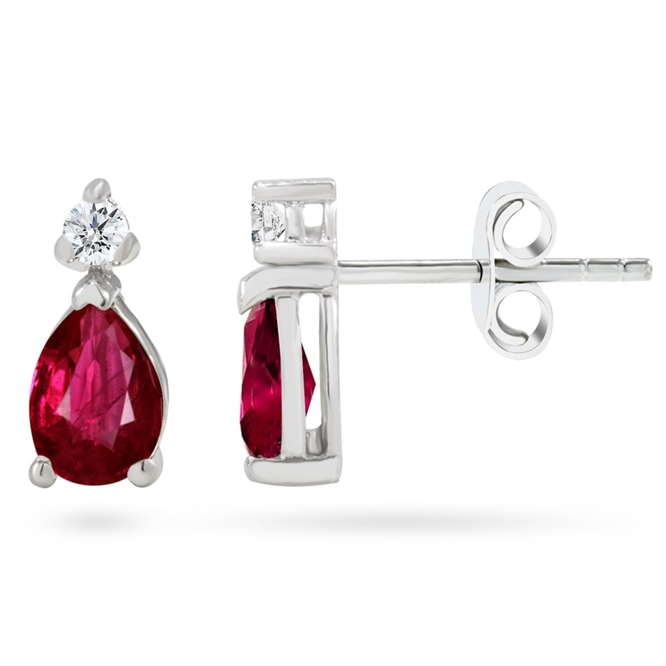 Solid Gold 0.12 ct. Diamond Ruby Earring