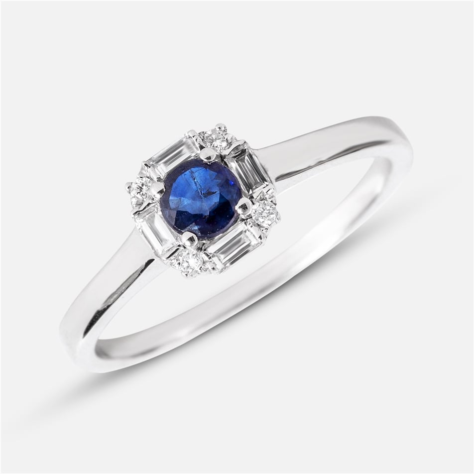 Solid Gold 0.14 ct. Diamond Sapphire Ring