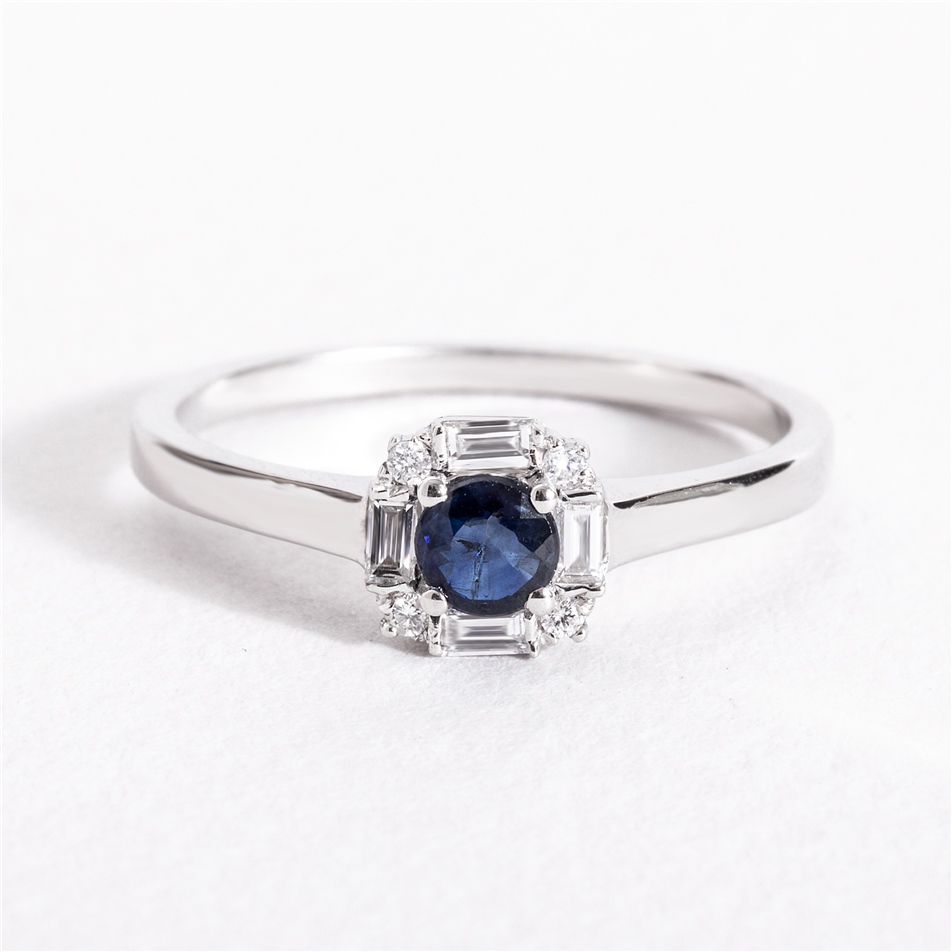 Solid Gold 0.14 ct. Diamond Sapphire Ring