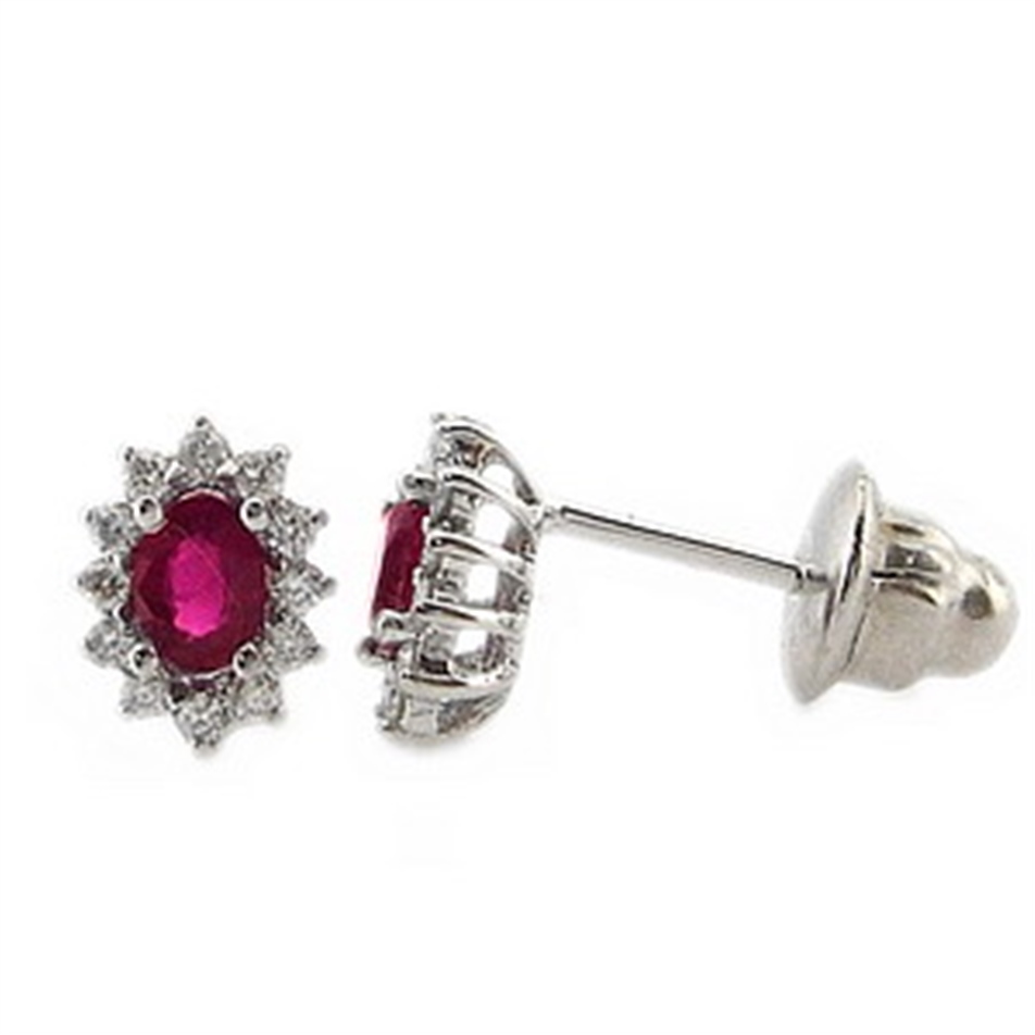Solid Gold 0.16 ct Diamond Ruby Cluster Earring
